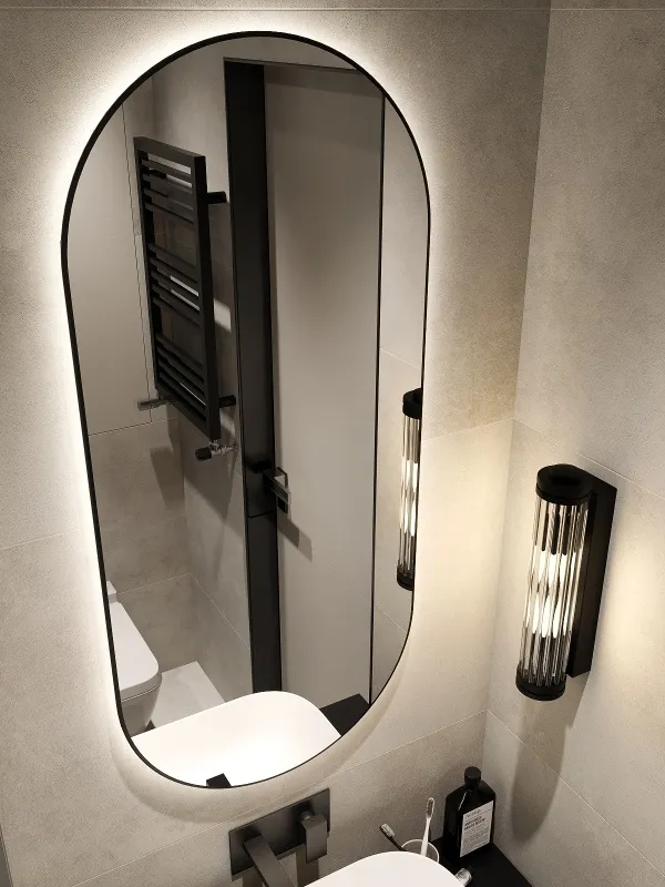 Зеркало навесное Z-16 110х50 см с черной рамкой и подсветкой