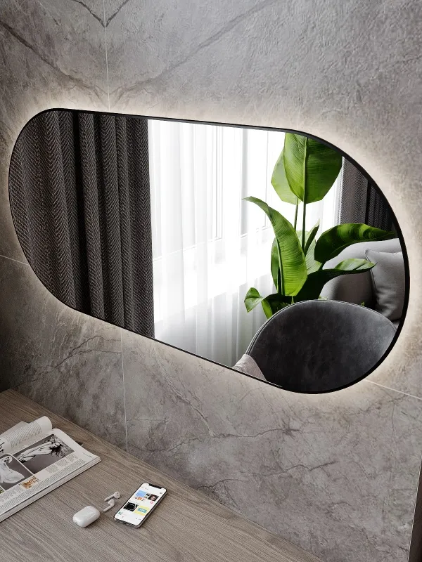 Зеркало навесное Z-16 110х50 см с черной рамкой и подсветкой